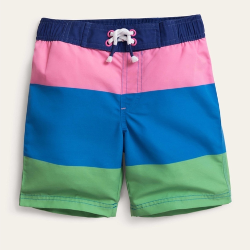 Mini Boden boys Wild orchid multi stripe swim shorts trunks size 13-14